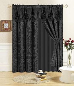 All American Collection New 4 Piece Drape Set with Attached Valance and Sheer with 2 Tie Backs Included (84" Length, Black)