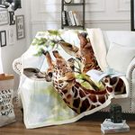 Giraffe Throw Blanket Zoo Animal Theme Fleece Blankets for Kids Boys Girls Teens Safari Wild Print Sherpa Blanket Wildlife Nature Theme Fuzzy Blanket for Chair Office Plush Blankets Double 60"x79"