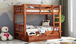 BL WOOD Sheesham Wood Bunk Bed with 2 Drawer Storage Wooden Double Bed Furniture Bed for Bedroom Living Room Home (Honey Finish)