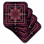 3dRose CST_24842_1 Mandala 10 Chakra Purple Pink Black Flowerpower Hippie India Orient Oriental Meditate Peace Harmony-Soft Coasters, Set of 4