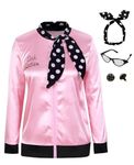 MINIBBYY 1950s Pink Lady Satin Jacket for Women's Halloween Cosplay Party Costume with Neck Scarf(Medium,Black-9003)