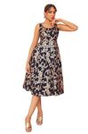 Janasya Women's Navy Blue Brocade Woven Design Flared Dress(JNE4318-DR-M)