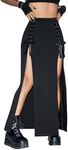 Verdusa Women's Buckle Split Thigh High Waist Clubwear Punk Loose Maxi Skirt Black Tie Medium