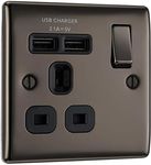 BG Electrical nbn21u2b Fast Charging Single Switched Power Socket with USB Charging Ports, 13 A, Black Nickel, 2.0 cm x 3.0 cm x 3.0 cm