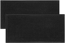 Rubber Bar Service Mats, Black Non Slip Beer Whiskey Glass Coffee Bars Mats Coasters, for Kitchen, Restaurants, Bars, Counter - 12" x 6"/2 Pcs