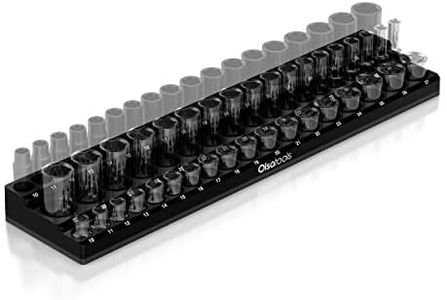 Olsa Tools Magnetic Socket Organizer (1/2-Inch Drive, 3 Row) - Magnetic Tool Organizer & Socket Holder - Tool Box Socket Organizers - Metric Black - Holds 54 Sockets - Professional Grade - Part: 1552