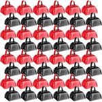 Yeshone 48 Pcs Metal Cowbells Loud Cow Bell with Handles Cow Bells Noise Makers Small Cowbell Wedding Bells Hand Percussion Cowbells for Sporting Football Events Team Cheering (Black, Red)