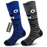 Muezna 2 Pairs Children's Merino Wool Ski Socks, Boys Girls Winter Thermal Socks Children's Socks Sports Socks Knee-High Warm Thick Skiing Skating Socks (OTC), 2 Pairs-Blue/Grey, 29-36