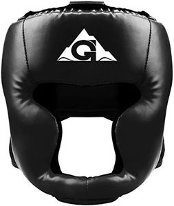 GROOFOO Boxing Headgear for Kids Adults, PU Leather Boxing Helmet for Traning Kickboxing MMA Muay Thai Sparring Martial Arts Karate Taekwondo Black