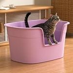 Extra Large Cat Litter Tray XL - Deep Cat Litter Box Easy Cleaning, Lowered Entry, High-Sided Litter Tray Anti-Spillage with No Mess, 63cm L x 45cm W x 33cm H, Purple