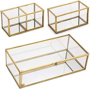 SUMTree Scatola di immagazzinaggio del desktop di vetro dell'oro contenitore di monili di trucco tre contenitori di stoccaggio rettangolari dell'organizzatore di