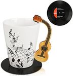 Maustic Guitar Mug, Music Gifts for Men, Guitar Gifts for Guitar Players, Christmas Birthday Gifts for Music Lovers, Music Teacher Gifts, Ceramic Mug 13 Oz with Vinyl Record Coaster (Acoustic Guitar)