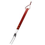 PEPKICN 2 Tine Stainless Steel Carving Fork-Barbecue Meat Fork-Camp Cooking Tool with Wooden Handle (18 inches)