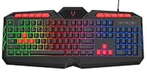 EliteForce Gaming Keyboard LED Rainbow Backlit Light up Membrane Keyboard Spill-Resistant for PC Computer Laptop Windows Gamer Xbox One PS4 PS5 UK Layout Adjustable Backlight 105 + 10 Multimedia Keys