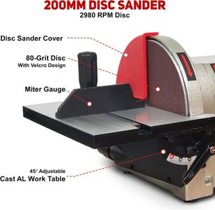 BUCKTOOL 500W Bench Belt and Disc Sander for Woodworking, 100x914mm Belt, 200mm Disc