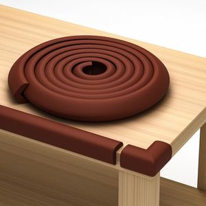 (Brown 15ft) - Furniture Edge and Corner Guards 4.9m Protective Foam Cushion 4.6m Bumper 4 Adhesive Childsafe Corners Baby Child Proofing Foam Set and Safe for Table, Fireplace, Countertop Brown