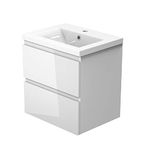 Biubiubath 500mm Wall Hung Basin Vanity Unit Gloss White 2 Soft Close Drawers 1 Tap Hole Sink Bathroom Toilet Storage Funiture