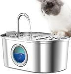 RHSTAO Cat Water Fountain Stainless Steel - 3.2L Pet Water Fountain Automatic Cat Fountain Water Bowl with Transparent Window and LED Light, Water Dispenser for Multiple Pets