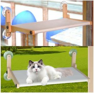 Cordless Cat Window Bed Solidwood, Suction Cups Cat Window Hammock Seat, Foldable Cat Window Shelf Window Perch Heavy Duty for Cats Safe