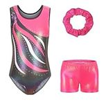 Sinoeem Gymnastics Leotards for Girls with Gymnastics Shorts & Hairband Set Long Sleeve/Sleeveless Leotard Dancing Ballet Gymnastics Athletic for Girl (Pink-sleeveless, 7-8 Years)