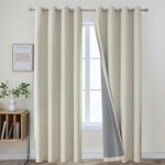 Joydeco 100% Blackout Linen Curtains 120 Inches Long 2 Panels, Thermal Insulated Burlap Curtain & Drapes, Grommet Room Darkening Textured Curtains for Bedroom Living Room (52x120 inch,Light Beige)