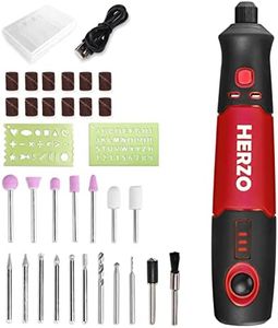 HERZO Mini Multifunction Tool, 3.7 V Li-Ion Battery Multi-Purpose Grinder with 3 Variable Speed Settings with 32 Accessories for Creative Projects and DIY Works, Red