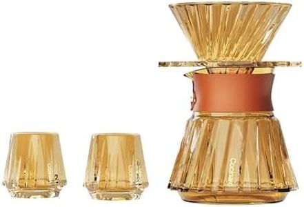 Cocinare Barista Collection Pour Over Coffee Maker Set, Coffee Dripper with Server and 2 Tasting Cups, Manual Coffee Brewer for Home Coffee Bar and Coffee Lovers Gift (Amber Glow)