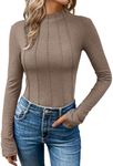 AUTOMET Long Sleeve Shirts Tops Womens Business Casual Work Blouses 2024 Fall Dressy Tunic Mock Neck Turtleneck Trendy Ladies Tee Tshirts Fashion Outfits Cute Clothes Fitted Clothing Khaki S