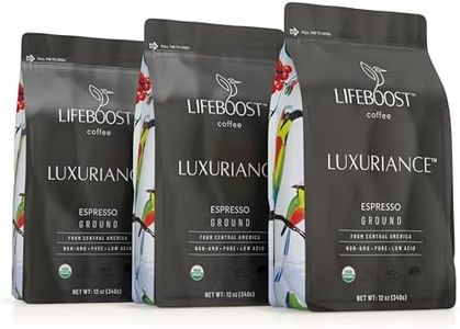 Lifeboost Coffee Espresso Ground Coffee - Low Acid Single Origin USDA Organic Coffee - Non-GMO Espresso Coffee Third Party Tested For Mycotoxins & Pesticides (Espresso Ground 12oz x 3 pack)