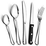 RayPard Silver 30-Piece Stainless-Steel Cutlery Set with Steak Knives Service for 6, Flatware Set for Home Restaurant, Tableware Dinnerware Knife Fork Spoon, 24 pcs + 6 pcs