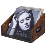 Vinyl Record Storage Holder Trapezoidal LP Record Crate Album Shelf Desktop Organizer Box for Books Files Photos, Rustic Brown