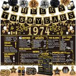 50th Birthday Decorations for Men Women,16PCS Back in 1974 Banner Decorations,Including Vintage 1974 Banner,1974 Anniversary Card,Cheers to 50 years banner,7 Hanging Swirl,6 paper Poms