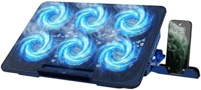 Ekvinor Laptop Cooling Pad, Laptop Cooler with 6 Quiet Fans for 12-17 Inch Notebook Gaming Fan Stable Stand, 7 Height & Wind Speed Adjustable, 2 USB Port & Phone Holder (Black)