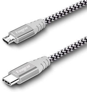 Type-C to Micro USB Cable, Fasgear 1 Pack Nylon Braided USB C to Micro USB Cord Fast Charging and Transferring Data for Galaxy S7/S7, HTC One/10 and More (30cm, Gray)