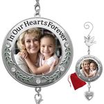 2022 Memorial Christmas Photo Ornament - in Our Hearts Forever - Remembrance Keepsake with Clear Gems and Floral Accents - Comes with a Dove Hook and a Dated Charm - Gift/Storage Bag Included