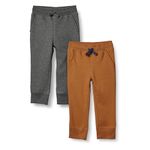 Amazon Essentials Boys' Fleece Jogger Sweatpants, 2-Pack Charcoal Heather Grey/Light Brown, Small