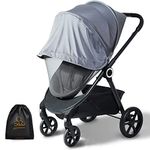 Orzbow 2 in 1 Baby Stroller Mosquito Net with Sunshade UPF50+ Breathable Stroller Privacy Cover with Two-Way Zipper and Storage Bag, Parasol Size, Grey