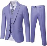 MY'S Men's 3 Piece Slim Fit Suit Set, 2 Button Blazer Jacket Vest Pants with Tie, Solid Wedding Dress Tux and Trousers Purple