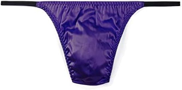 SilRiver Men's Silk Satin Thong Pouch T - Back Bikini G-String Underwear, Royal Purple, Small-Medium