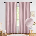 Pink Full Blackout Curtains for Nursery Girls Bedroom, 54 Inches Long Burlap Linen Textured Thermal Insulated 100 Room Darkening Back Tab Rod Pocket Drapes for Living Room Dining, 52"W 2 Panels