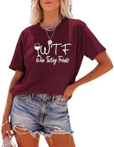 YourTees Women WTF Wine Tasting Friends Tshirt, Red, Large