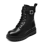 DREAM PAIRS Women's Chelsea Platform Combat Boots Lace Up Lug Sole Buckle Ankle Booties Shoes, Black-pu, 7