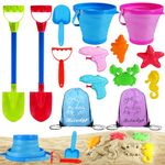 Holady Beach Sand Toys for Kids - Travel Beach Toys with 2 Collapsible Beach Buckets, Mesh Bags, Sand Molds, Water Squirt Guns,Beach Shovels Set Sandbox Toys for Kids