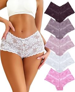 Knowyou Women's Underwear Sexy V-Waist Shorts Underwear for Women Lace High Waist Cheeky Panties 5/10 Pack, C5 5 Pack Multicolor, XX-Large