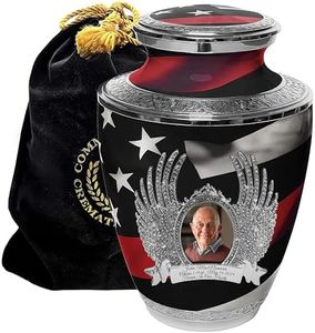 Red Line Flag Cremation Urn for Ashes Adult Male - Beautifully Handcrafted & Personalized Cremation Urns for Human Ashes Adult Man for Firefighter or First Responder