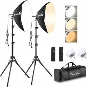 Yanuoda Softbox Lighting Kit 20"x20" with Remote Control, 2 Pack Photography Lighting Kit with Adjustable LED Light, 3000K-7500K Studio Lights for Product Photography, Live Streaming, Video Recording