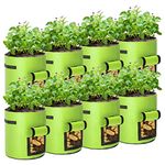 LITLANDSTAR Potato Grow Bags, 8 Pack 10 Gallon Heavy Duty Garden Grow Bags Thickened Nonwoven Fabric Pots with Window and Handles, Garden Planting Bag for Outdoor and Indoor Planting, Green