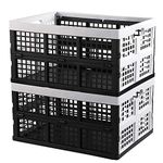 Hespama 35L Folding Crates, Plastic Collapsible Storage Container Milk Crate Baskets(Gray, 2 Packs)