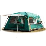 KTT Extra Large Tent 12 Person,14'Lx10'Wx7'H,Family Cabin Tent,2 Rooms,2 Bay-Windows and 3 Doors 3 Windows with Mesh,Waterproof,Straight Wall,Big Tent for Outdoor,Picnic,Camping,Gathering(Green)