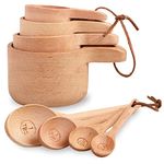 Wood Measuring Cups and Spoons Set of 8, Handcrafted with Wood Polish Finish - Natural Wooden Measuring Cups Measuring Spoons for Measuring Dry Ingredients for Baking Cooking, Kitchen accessories Gift